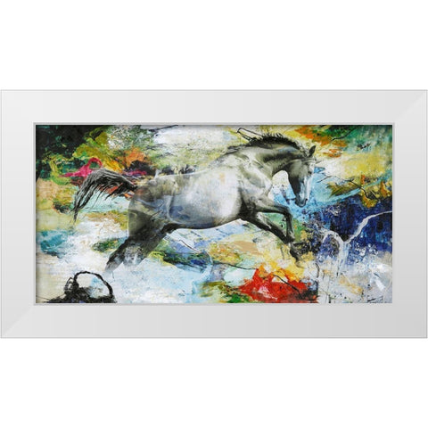 Horse White Modern Wood Framed Art Print by Design Fabrikken