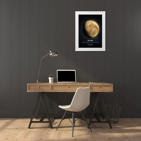 The Moon White Modern Wood Framed Art Print by Design Fabrikken