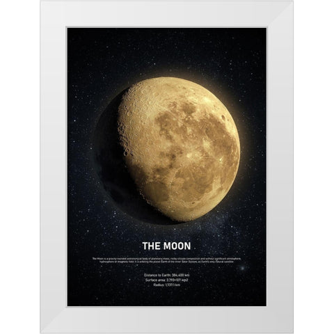 The Moon White Modern Wood Framed Art Print by Design Fabrikken