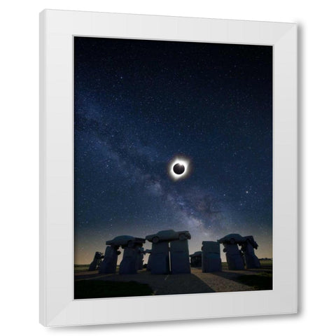 Eclipse at Carhenge White Modern Wood Framed Art Print by ODell, Dale