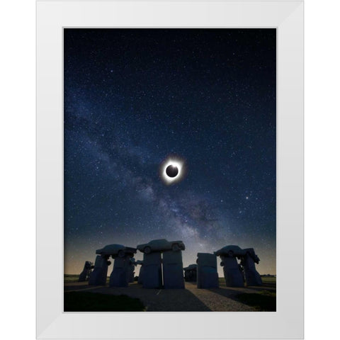 Eclipse at Carhenge White Modern Wood Framed Art Print by ODell, Dale