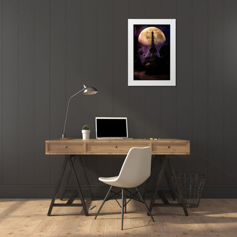 Moonlight in Paris White Modern Wood Framed Art Print by Rivera, John