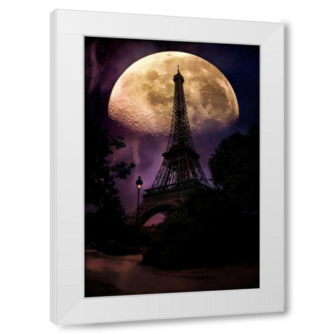 Moonlight in Paris White Modern Wood Framed Art Print by Rivera, John