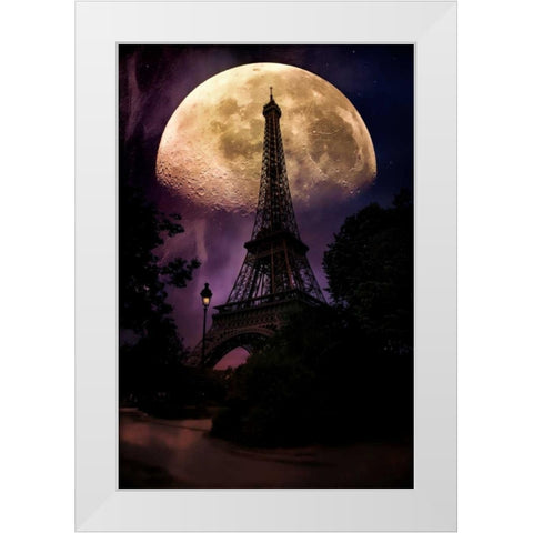 Moonlight in Paris White Modern Wood Framed Art Print by Rivera, John