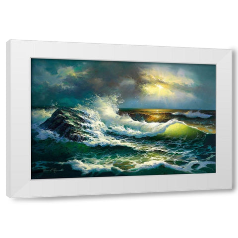 Ocean Waves White Modern Wood Framed Art Print by Romanello, Diane