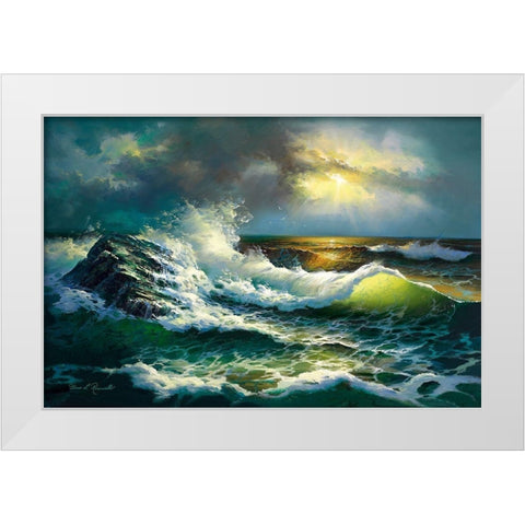 Ocean Waves White Modern Wood Framed Art Print by Romanello, Diane