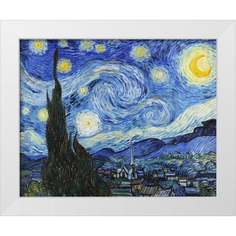 Starry Night White Modern Wood Framed Art Print by Van Gogh, Vincent