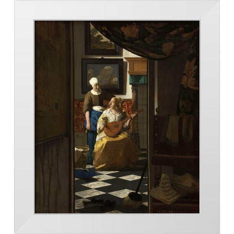 The Love Letter White Modern Wood Framed Art Print by Vermeer, Johannes