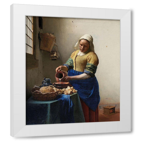 The Milkmaid White Modern Wood Framed Art Print by Vermeer, Johannes