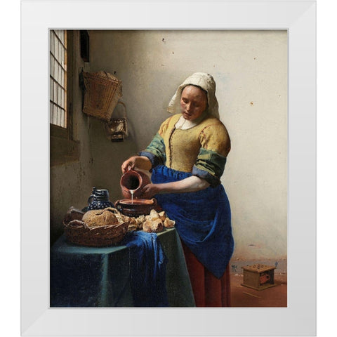 The Milkmaid White Modern Wood Framed Art Print by Vermeer, Johannes