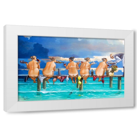 Wine On The Jetty White Modern Wood Framed Art Print by West, Ronald