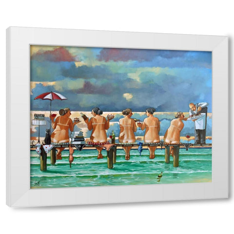 Friends On The Jetty White Modern Wood Framed Art Print by West, Ronald