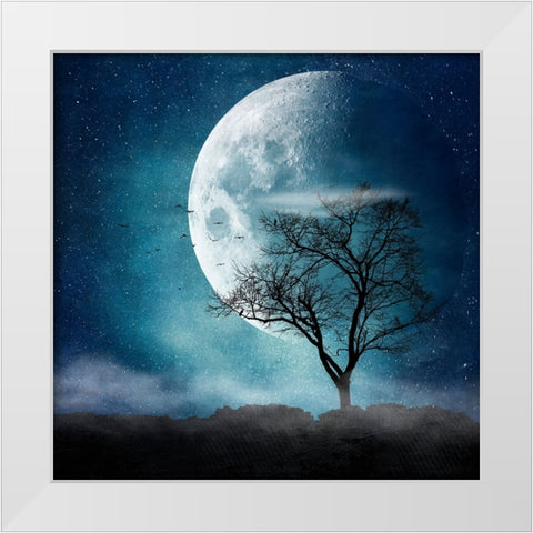 Moon Blues White Modern Wood Framed Art Print by Wustenhagen, Dirk