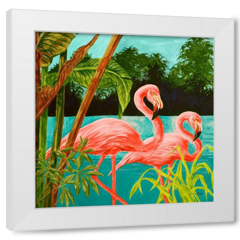 Hot Tropical Flamingo II White Modern Wood Framed Art Print by Baliko, Linda