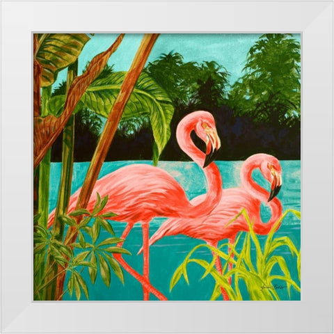 Hot Tropical Flamingo II White Modern Wood Framed Art Print by Baliko, Linda
