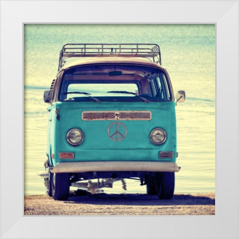 Beach Van White Modern Wood Framed Art Print by Peck, Gail