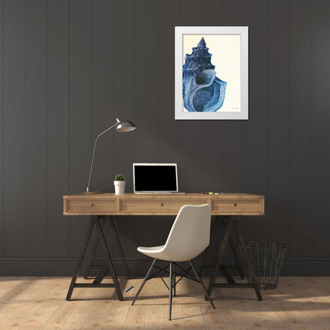 Blue Shell I White Modern Wood Framed Art Print by Loreth, Lanie
