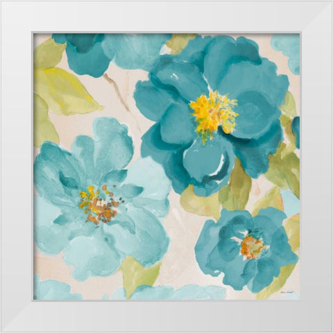 Teal Floral Delicate I White Modern Wood Framed Art Print by Loreth, Lanie