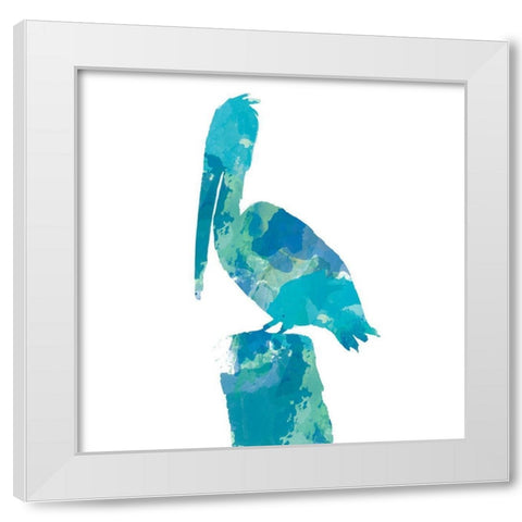 Watercolor Pelican Square 1 White Modern Wood Framed Art Print by DeRice, Julie