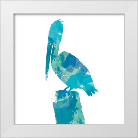 Watercolor Pelican Square 1 White Modern Wood Framed Art Print by DeRice, Julie