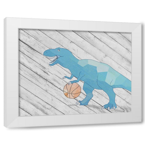 Dino Basketball II White Modern Wood Framed Art Print by SD Graphics Studio