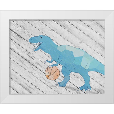 Dino Basketball II White Modern Wood Framed Art Print by SD Graphics Studio