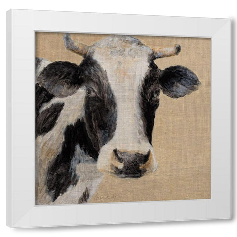 Cow On Burlap Background White Modern Wood Framed Art Print by Loreth, Lanie