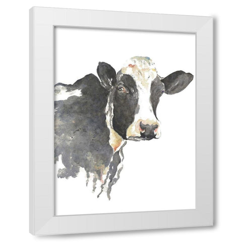 Watercolor Cow White Modern Wood Framed Art Print by Pinto, Patricia
