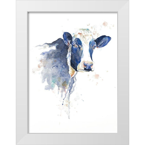 Watercolor Blue Cow White Modern Wood Framed Art Print by Pinto, Patricia