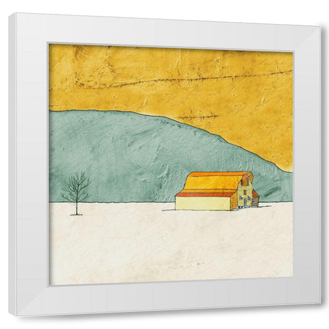 Teal and Yellow Barn White Modern Wood Framed Art Print by Mabat, Ynon