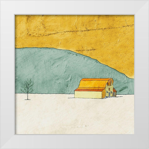 Teal and Yellow Barn White Modern Wood Framed Art Print by Mabat, Ynon