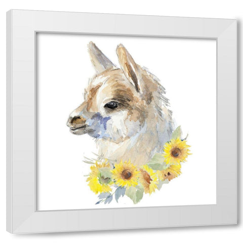 Sunflower Llama I White Modern Wood Framed Art Print by Loreth, Lanie