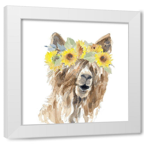 Sunflower Llama II White Modern Wood Framed Art Print by Loreth, Lanie