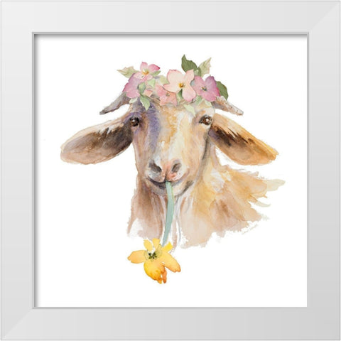 Flower Goat White Modern Wood Framed Art Print by Loreth, Lanie