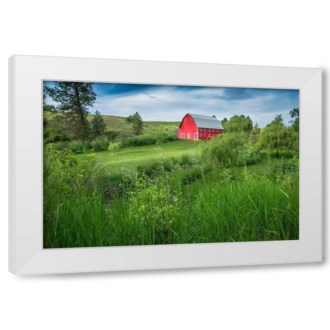 Little Farm White Modern Wood Framed Art Print by Jimmyz