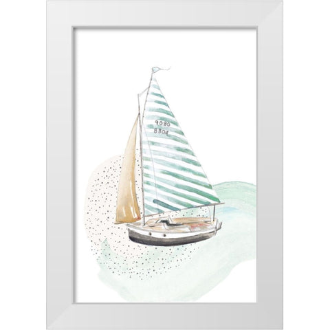 Turquoise Sail Boat White Modern Wood Framed Art Print by Pinto, Patricia