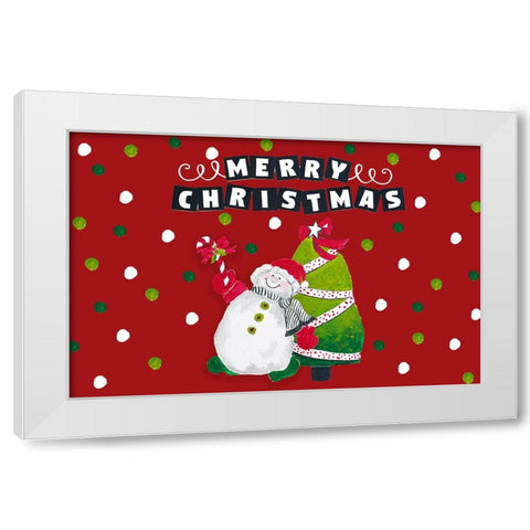 Merry Christmas Snowman and Tree White Modern Wood Framed Art Print by Pinto, Patricia