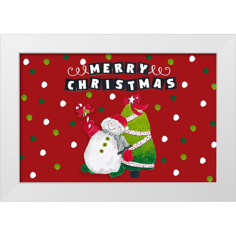 Merry Christmas Snowman and Tree White Modern Wood Framed Art Print by Pinto, Patricia