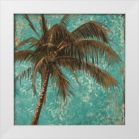 Palm on Turquoise I White Modern Wood Framed Art Print by Pinto, Patricia