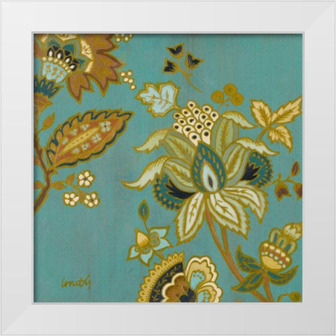 European Floral on Teal II White Modern Wood Framed Art Print by Loreth, Lanie