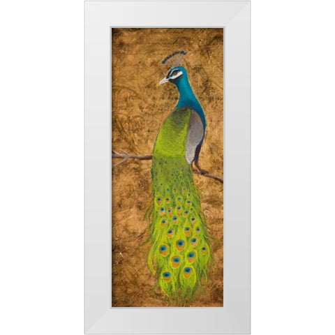 Peacocks I White Modern Wood Framed Art Print by Josefina