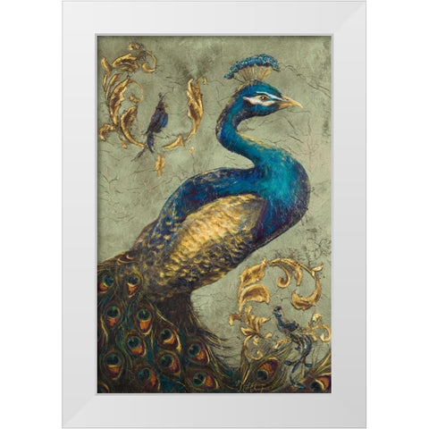 Peacock on Sage I White Modern Wood Framed Art Print by Hakimipour, Tiffany