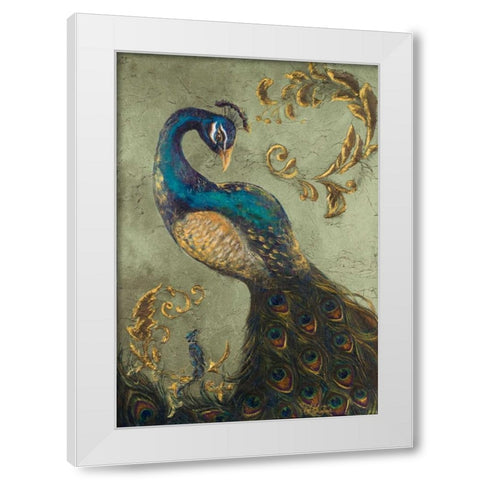 Peacock on Sage II White Modern Wood Framed Art Print by Hakimipour, Tiffany