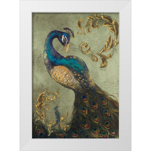 Peacock on Sage II White Modern Wood Framed Art Print by Hakimipour, Tiffany