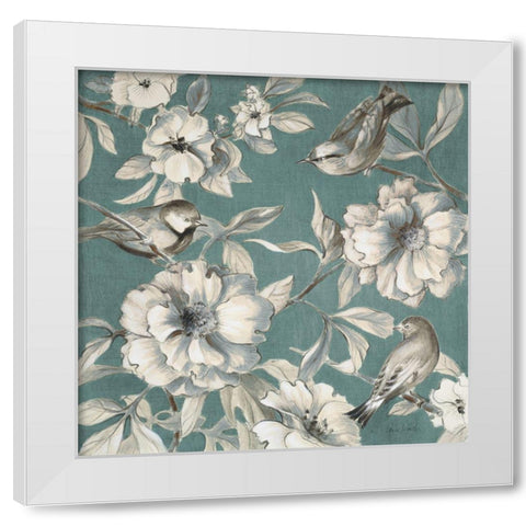 Peonies And Birds White Modern Wood Framed Art Print by Loreth, Lanie
