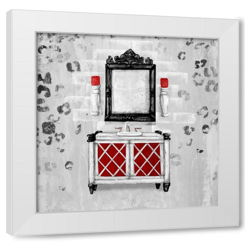 Red Antique Mirrored Bath Square I White Modern Wood Framed Art Print by Hakimipour, Tiffany