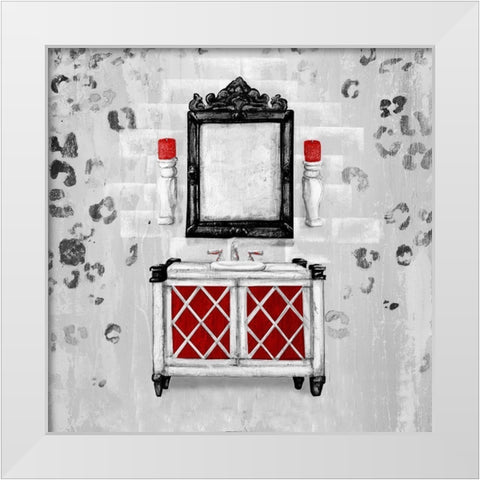 Red Antique Mirrored Bath Square I White Modern Wood Framed Art Print by Hakimipour, Tiffany