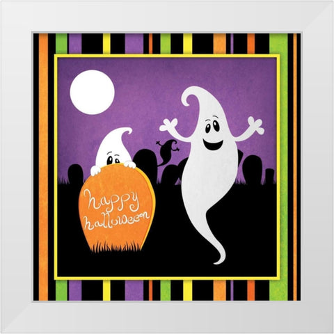 Halloween Ghost White Modern Wood Framed Art Print by Josefina