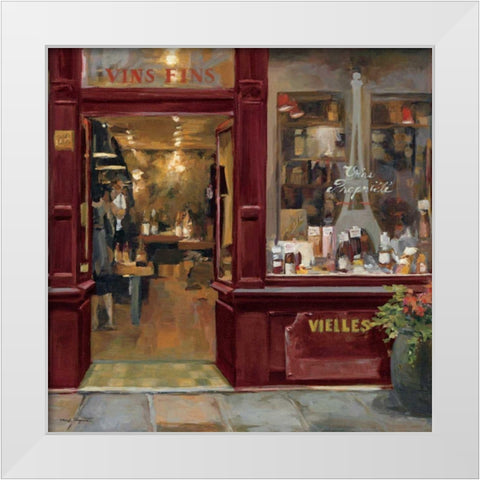 Parisian Wine Shop Red Crop White Modern Wood Framed Art Print by Hageman, Marilyn