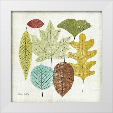 Woodland Leaves White Modern Wood Framed Art Print by Mullan, Michael
